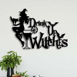 Witch Girl With Cat Metal Wall Art Hallloween Bar Decor Drink Up Witches Sign Food And Beverage Shop Sign Gifts For Halloween