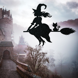 witch on her flying broom metal sign haunted house sign halloween decoration for home 1