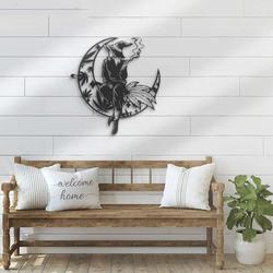 witch weed on the crescent moon metal sign halloween decoration for home 1