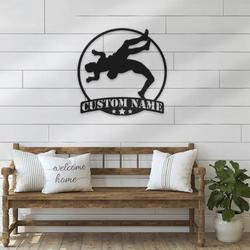 wrestling player silhouette custom metal signs 2