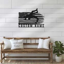 wrestling us flag sign american wrestler custom metal signs mancave decor wrestling enthusiast gift 2