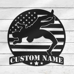 Wrestling US Flag Sport Metal Wall Art Custom Metal Wall Art