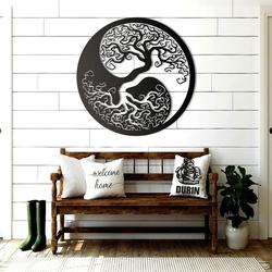 ying yang tree of life metal art laser cut metal sign wall decor room gift for yoga lover 2