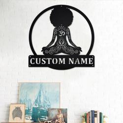 yoga black women metal wall art personalized metal name sign for yoga room decoration 1
