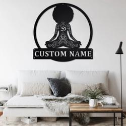 yoga black women metal wall art personalized metal name sign for yoga room decoration 2