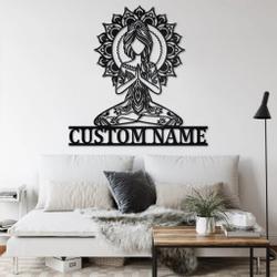 yoga girl mandala metal wall art personalized metal name sign for yoga room decoration 1