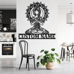 yoga girl mandala metal wall art personalized metal name sign for yoga room decoration 2