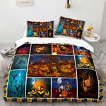 3d halloween duvet cover bedding set black cat pumpkin tree printed bedding cover with 2 pillowcases 100 polyester 0