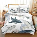 3d watercolor shrk ocean life quilt bed set ocean summer vibe bedding cover with 2 pillowcases 100 polyester 0