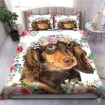 adorable dachshund floral crown comforter set dogs mom gift puppy bedding cover with 2 pillowcases 100 polyester 0