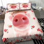 adorable pig wearing summer hat bedding set red and pink flower drawing bedding cover with 2 pillowcases 100 polyester 0