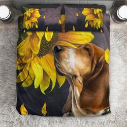 Basset Hound Dog Sunflowers Bedding Set Adorable Dog Pillow Covers Gift For Basset Hound Lovers