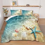 beach themed bedding set coastal conch starfish duvet quilt cover summer gift bedding cover with 2 pillowcases 100 polyester 0