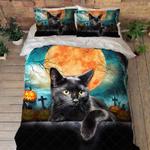 black cat halloween bedding set red full moon in cemetery lover bedding cover with 2 pillowcases 100 polyester 0