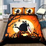 black cat hold knife bloody pumpkin scary face halloween bed set halloween theme bedding cover with 2 pillowcases 100 polyester 0