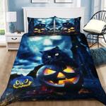 black cat hug jack o latern halloween vibe cat lover gift christmas bedding cover with 2 pillowcases 100 polyester 0