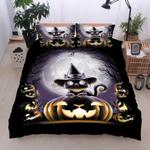 black cat in halloween pumpkin home halloween lovers funny gift bedding cover with 2 pillowcases 100 polyester 0