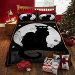 black cat on wall under moon scary night town bed set halloween day great gift bedding cover with 2 pillowcases 100 polyester 0