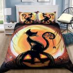 black cat standing on head pumpkin drawing art full moon cat bedding cover with 2 pillowcases 100 polyester 0