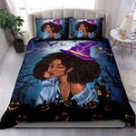 black girl wear witch hat little queen witch bed set halloween lovers bedding cover with 2 pillowcases 100 polyester 0