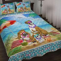 Boxer Dogs Family Beach Summer Bedding Set Bedroom Decoration Summer Vibes Dog Lovers Gift Idea