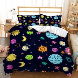 Cartoon Planet Star Duvet Cover Travel To Space Bedding Set Astronomy Lover