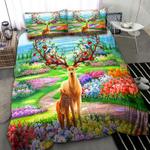 colorful deers drawing bedding set summer flower garden apple tree spring time bedding cover with 2 pillowcases 100 polyester 0