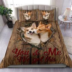 Corgi Puppy Couple Heart You And Me We Got This Wood Pattern Valentine's Day For Corgi Mom Dad