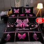 custom name breast cancer bedding set butterfly breast cancer fighters bedding cover with 2 pillowcases 100 polyester 0