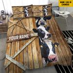 custom name cow bedding set wood door barn farmhouse farmer gift bedding cover with 2 pillowcases 100 polyester 0