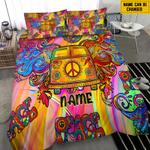 custom name hippie bedding set hippie bus hippie peace hippie gift bedding cover with 2 pillowcases 100 polyester 0
