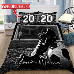 Custom Name & Number Bedding Set Soccer Ball And Shoes Gift For Sport Lover