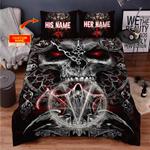 custom name satan baphomet skull bedding set halloween gift idea bedding cover with 2 pillowcases 100 polyester 0