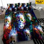 customize name coloful skull bedding set neon skull printing bedding cover with 2 pillowcases 100 polyester 1 0