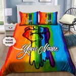 customize name lgbt pride bedding set fight for human and love bedding cover with 2 pillowcases 100 polyester 0