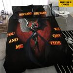 customize name skull bedding set angel and demon couple you and me we got this bedding cover with 2 pillowcases 100 polyester 1 0