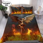 customize name skull bedding set evil and angel couple on fire bedding cover with 2 pillowcases 100 polyester 0