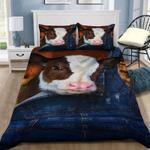 cute cow denim overall bedding set cow lover gift for farmer bedding cover with 2 pillowcases 100 polyester 0