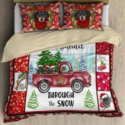 Dachshund Family Coming Home Comforter Set Christmas Dogs Through The Snow