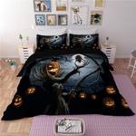 dead ghost pumpkin hold in hand skull scary night town lover bedding cover with 2 pillowcases 100 polyester 0