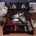 dead kiss forbidden love couple skull bedding set couple halloween gift bedding cover with 2 pillowcases 100 polyester 0