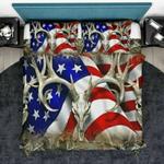 deer skull hunting american flag bison skull hunting hunter gift bedding cover with 2 pillowcases 100 polyester 0