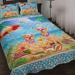 Family Golden Retrievers Beach Time Bedding Set Bedroom Decor Family Members Gift Idea