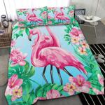 flamingo couple drawing pink flowers bedding set summer tropical bedding cover with 2 pillowcases 100 polyester 0