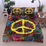 floral hippie symbol bedding set wildflower peace let it be gift to family bedding cover with 2 pillowcases 100 polyester 0