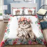 flower crown cat bedding set floral kitten cat lovers meow mom gift bedding cover with 2 pillowcases 100 polyester 0