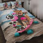 funny dog skating bedding set dog playing together dog lover gift bedding cover with 2 pillowcases 100 polyester 0