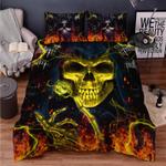golden lucifer morning star satanic coin grim reaper fire skull bedding cover with 2 pillowcases 100 polyester 0
