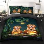 golden retriever couple pumpkin halloween bedding set golden retriever fans bedding cover with 2 pillowcases 100 polyester 0