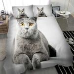 grey cat 3d printed bedding set cute cat laying on bad so cute bedding cover with 2 pillowcases 100 polyester 0
